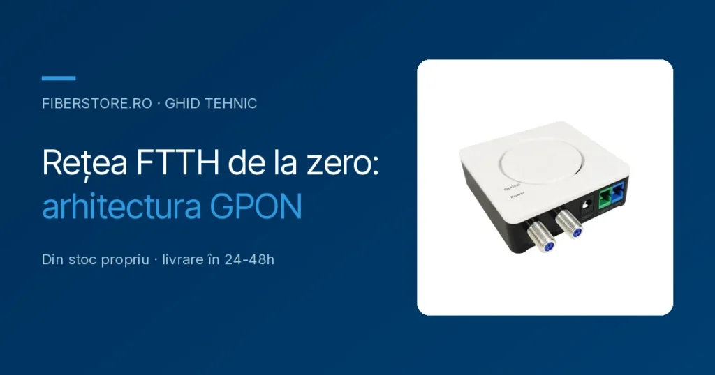 Rețea FTTH de la zero: cum funcționează arhitectura GPON (OLT, splitere, ONT)