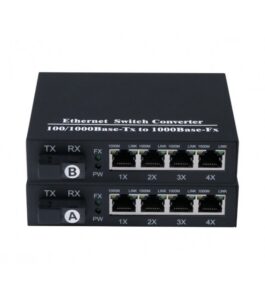 Kit media convertoare fibra optica wdm Gigabit SC 20 km cu 4 porturi RJ45