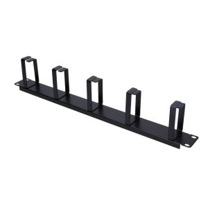 Organizator cabluri 1U negru cu inele din metal