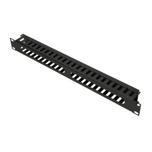 Organizator cabluri 1U negru cu capac din metal