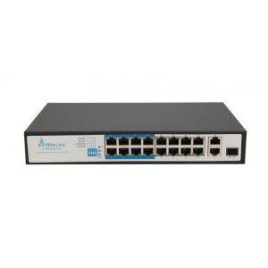 Switch POE 16 x 100MB/s POE+ 2x Gigabit RJ45 + 1x SFP, 150W Extralink Virtus V3